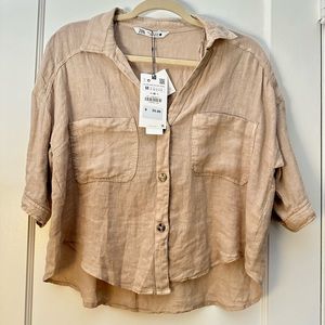 NWT ZARA SHORT SLEEVE BUTTON UP